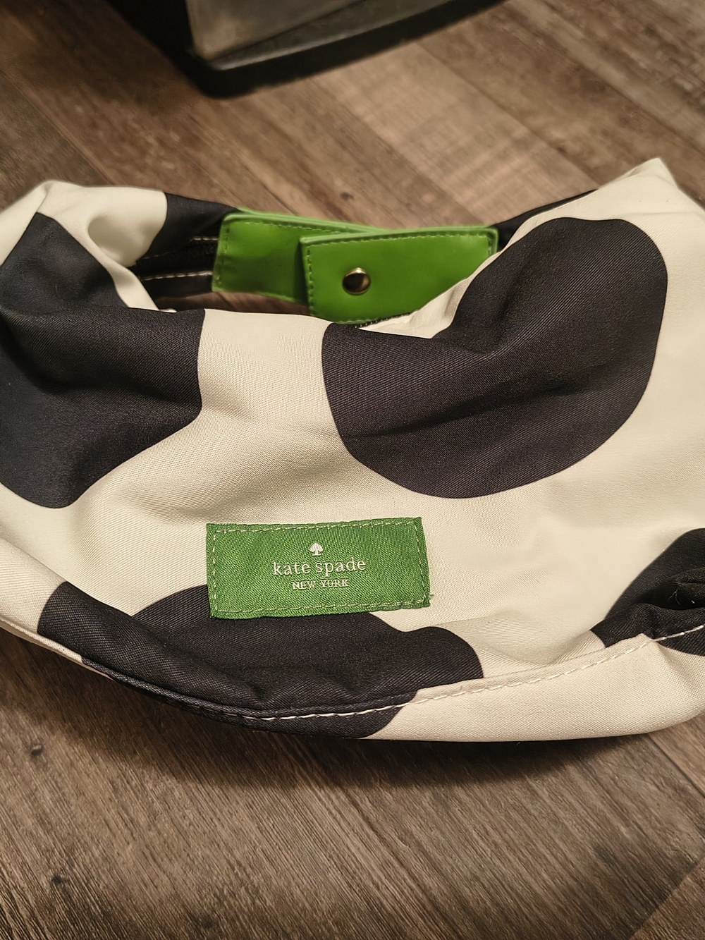 kate spade Black and White Polka Dot Belt Bag with Green Logo Patch